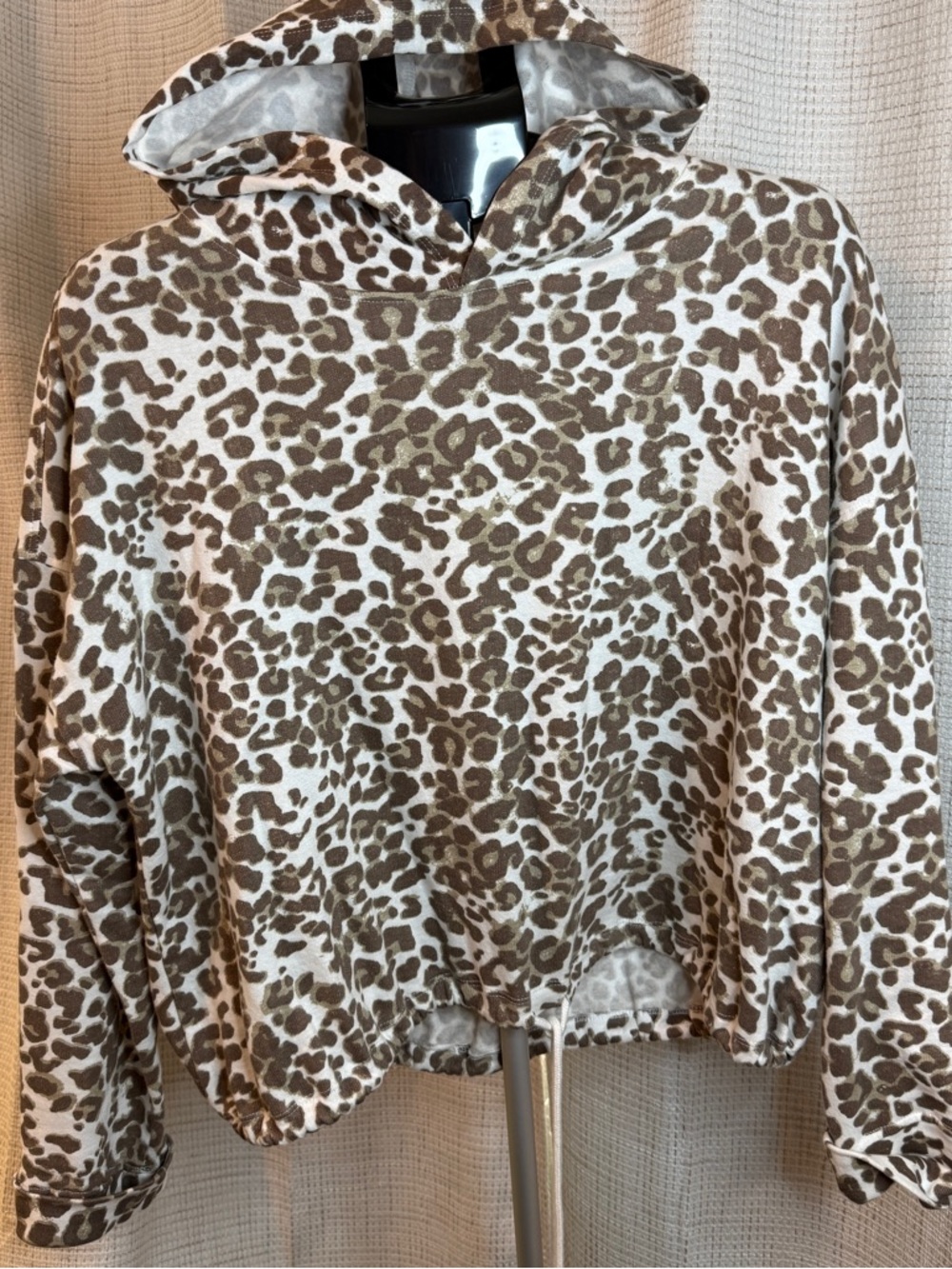 French Laundry Brown and Cream Leopard-Print Hooded Sweatshirt